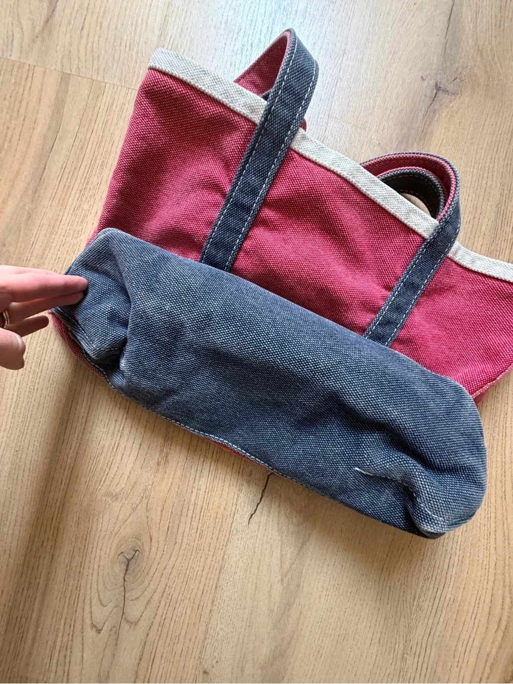 Vintage Two-Tone Red Boat & Tote Bag with Navy Trim